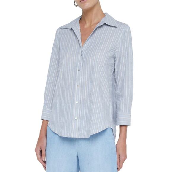 L'Agence Women's Light Blue/Bone Stripe Daniella Shirt Size XL - Picture 1 of 9
